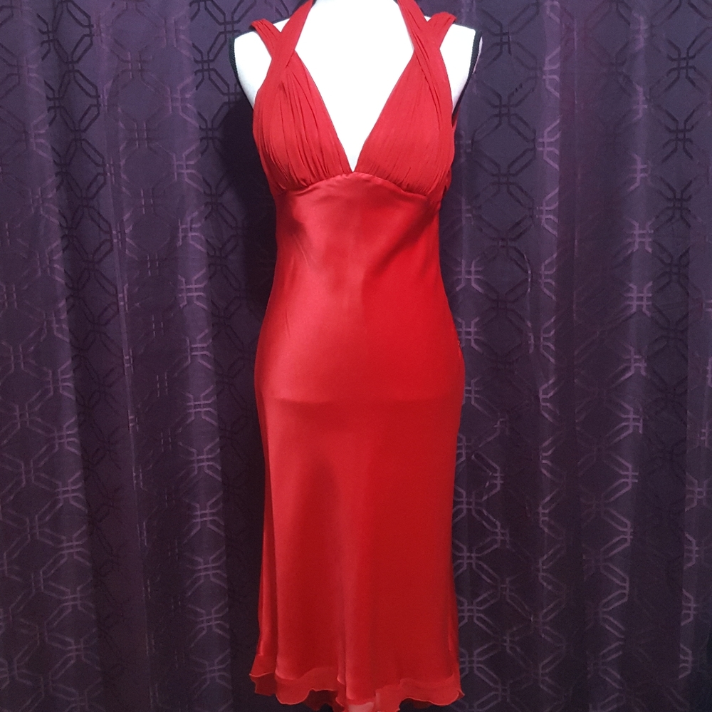 CACHE 100% Silk Open-Back Hi/Low Dress Sz 8